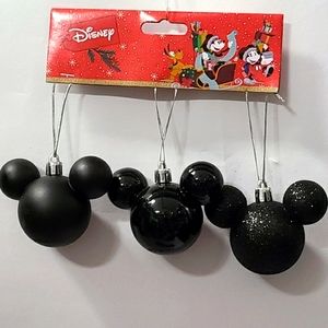Disney Mickey Mouse Christmas Ornaments 3pz Black